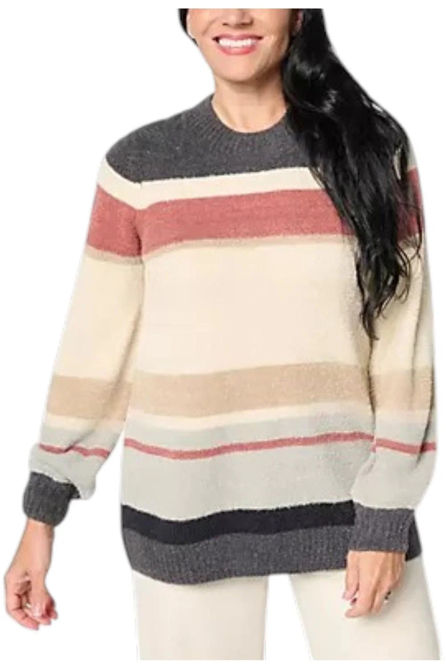 LOGO by Lori Goldstein Women's Ribbed Neck Neutral Multi - Regular